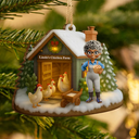Farm,Gift For Yourself,Christmas,Gift For Women,Gift For Men,Happy - 3D Effect Christmas Chicken Farm - Personalized Custom Shaped Wooden Ornament