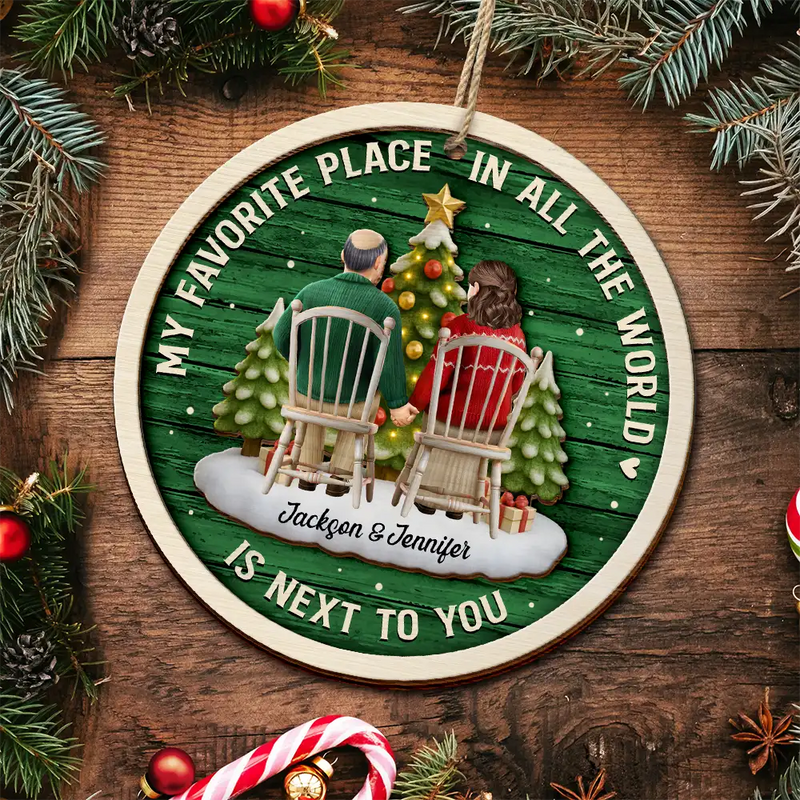 Gift For Couples, Old Couples, Love, Christmas - 3D Effect Couple My Favorite Place - Personalized 2-Layered Wooden Ornament