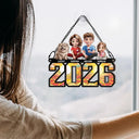 Family, Parents, Gift For Grandparents, Happy - 3D Effect Family And Dog Cat - Personalized Window Hanging Suncatcher Ornament