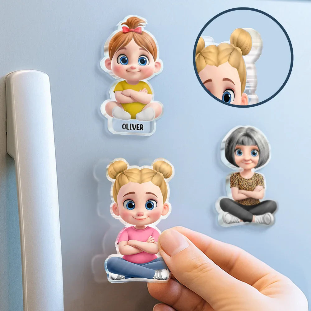 Family, Gift For Grandparents, Pet Couple, Pet Lovers, Grandpa - Grandkids, Grandma - Grandkids, Non-Eng - 3D Effect Family Member Cross Arm - Personalized Acrylic Fridge Magnet