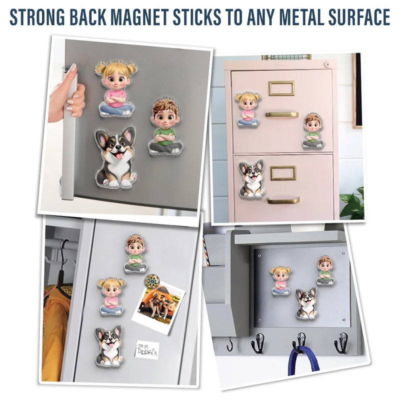 Family, Gift For Grandparents, Pet Couple, Pet Lovers, Grandpa - Grandkids, Grandma - Grandkids, Non-Eng - 3D Effect Family Member Cross Arm - Personalized Acrylic Fridge Magnet