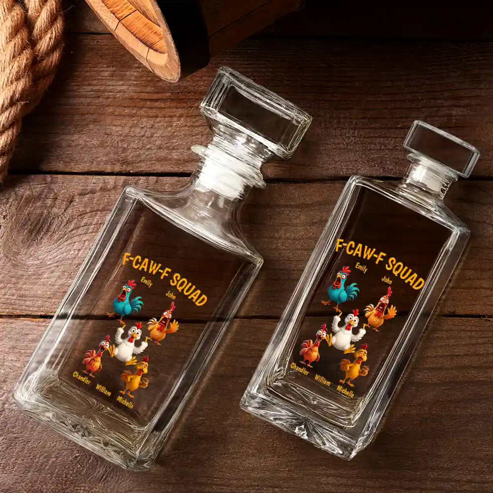 Funny,Gift For Yourself,Gift For Women,Gift For Men,Farm,Gifts For Colleagues,Gift For Bestie - 3D Effect Funny Chickens F-CAW-F Squad - Personalized Square Whiskey Bottle