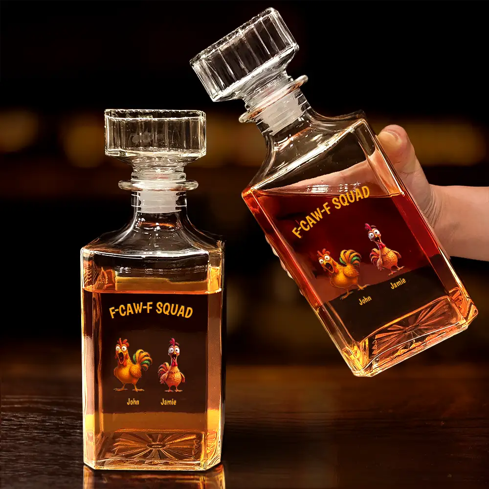 Funny,Gift For Yourself,Gift For Women,Gift For Men,Farm,Gifts For Colleagues,Gift For Bestie - 3D Effect Funny Chickens F-CAW-F Squad - Personalized Square Whiskey Bottle