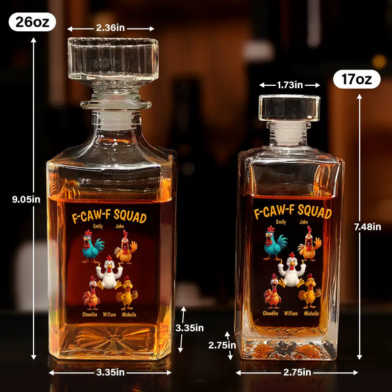 Funny,Gift For Yourself,Gift For Women,Gift For Men,Farm,Gifts For Colleagues,Gift For Bestie - 3D Effect Funny Chickens F-CAW-F Squad - Personalized Square Whiskey Bottle