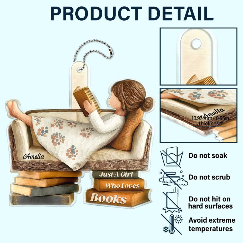 Gift For Women,Gift For Men,Happy,Reading - 3D Effect Just A Girl Who Loves Books - Personalized Acrylic Car Hanger