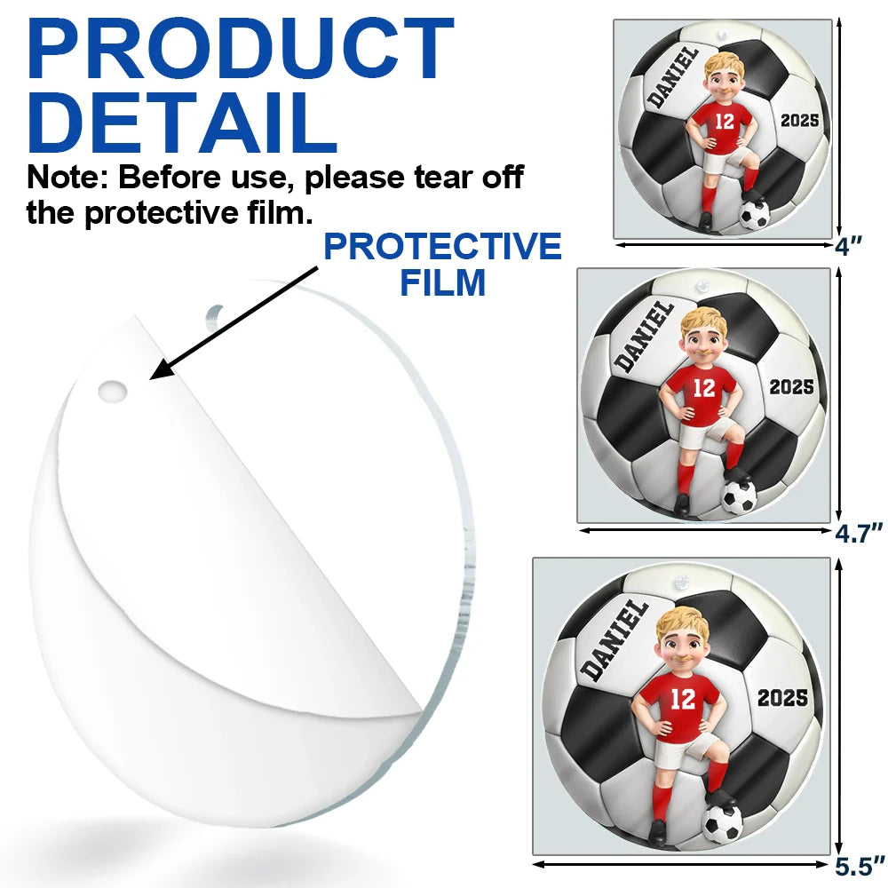 Football, Gift For Kids, Grandma - Grandkids, Happy, Christmas, Top Market, Non-Eng - 3D Effect Soccer Girl Boy - Personalized Custom Shaped Acrylic Ornament