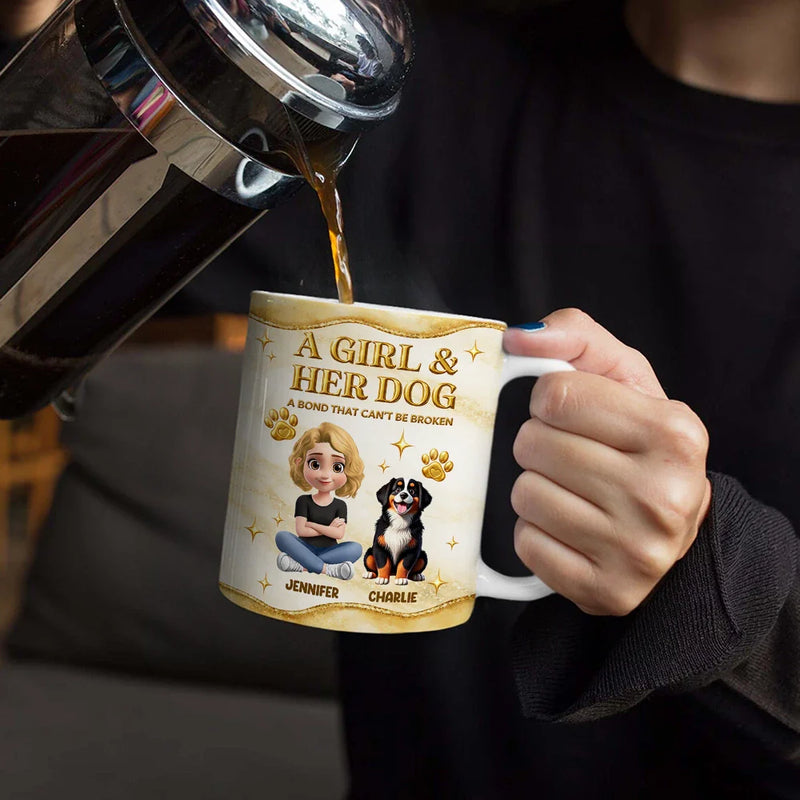 Pet Lovers,Pet Mom,Pet Dad,Dog Lovers,Dog Mom,Dog Dad,Happy - A Bond That Can't Be Broken Golden 3D Effect - Personalized White Edge-to-Edge Mug