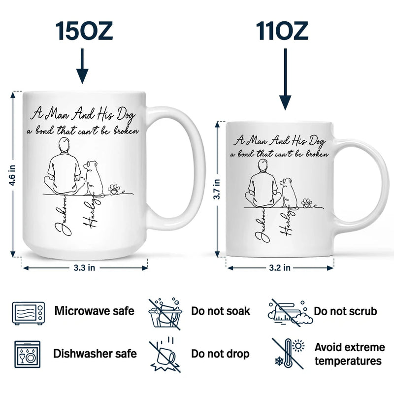 Pet Lovers,Pet Mom,Pet Dad,Dog Lovers,Dog Mom,Dog Dad,Happy - A Bond That Can't Be Broken Woman Man Line Art - Personalized Mug
