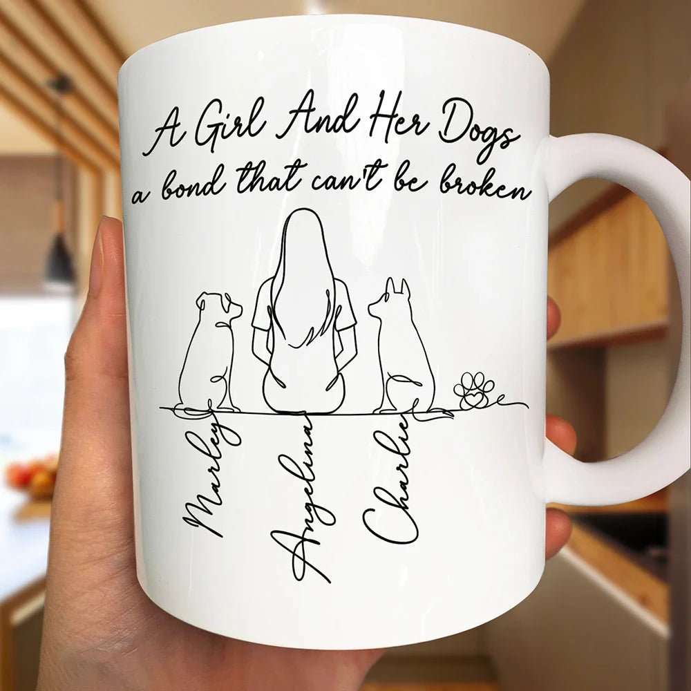 Pet Lovers,Pet Mom,Pet Dad,Dog Lovers,Dog Mom,Dog Dad,Happy - A Bond That Can't Be Broken Woman Man Line Art - Personalized Mug