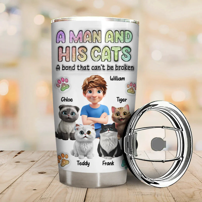 Pet Lovers, Pet Mom, Pet Dad, Cat Lovers, Cat Mom, Cat Dad, Happy - A Girl And Her Cat - 3D Inflated Effect Printed Tumbler, Personalized Tumbler
