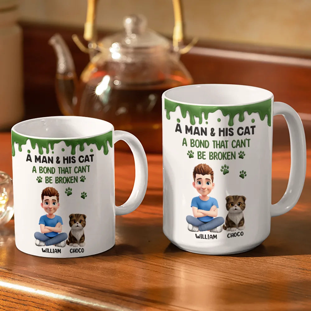 Cat Lovers, Cat Mom, Cat Dad, Pet Lovers, Happy - A Girl And Her Cat A Bond That Can't Be Broken - Personalized White Edge-to-Edge Mug