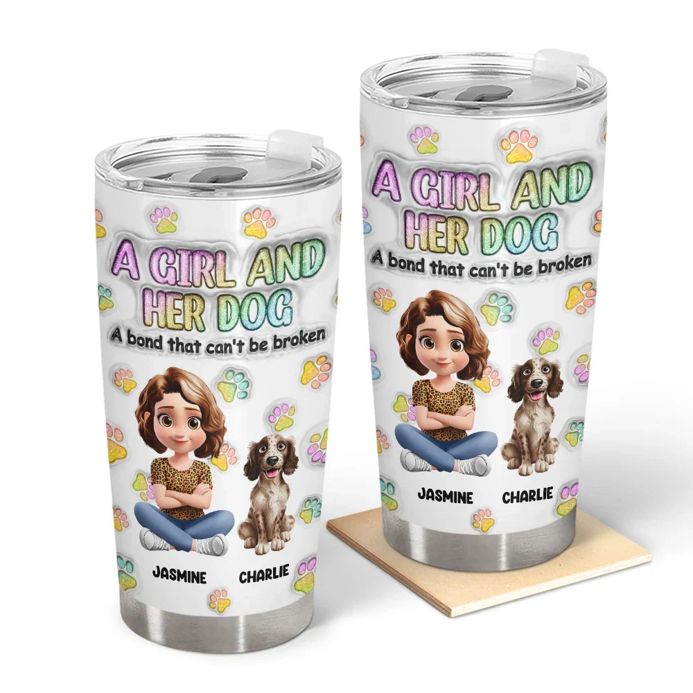 A Girl And Her Dog - 3D Inflated Effect Printed Tumbler, Personalized Tumbler