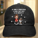 Dog Lovers,Dog Mom,Dog Dad,Pet Lovers,Happy - A Girl And Her Dog A Bond That Can't Be Broken - Personalized Vintage Washed Denim Cap