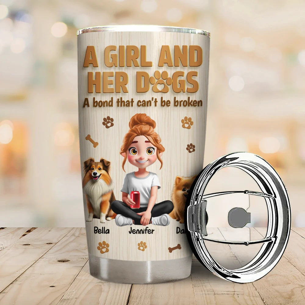 Dog Lovers,Dog Mom,Pet Lovers,Pet Mom,Happy - A Girl And Her Dog Wooden 3D Effect - Personalized Tumbler