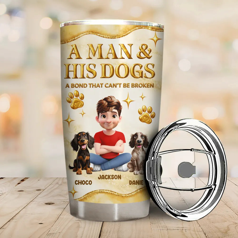 Dog Lovers,Dog Mom,Dog Dad,Pet Lovers,Pet Mom,Pet Dad,Happy - A Girl And Her Dogs 3D Golden Effect - Personalized Tumbler