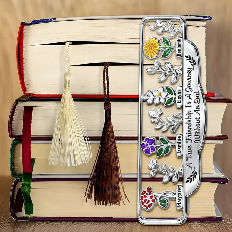 Gift For Bestie, Old Best friends, Best friends' Hobby, Happy - It Takes A Long Time To Grow An Old Friend Birth Month Flower - Personalized Custom Shaped Metal Bookmark