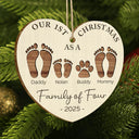 First Christmas As A Family Of Four Footprints - Personalized Custom Shaped Wooden Ornament