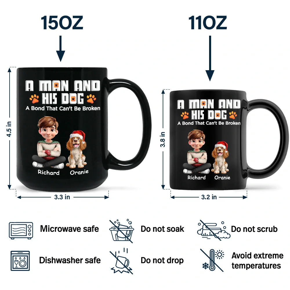 Pet Lovers,Pet Mom,Dog Lovers,Dog Mom,Happy,Christmas,Pet Dad,Dog Dad,Top Market - A Man And His Dog 3D Effect Christmas - Personalized Black Mug