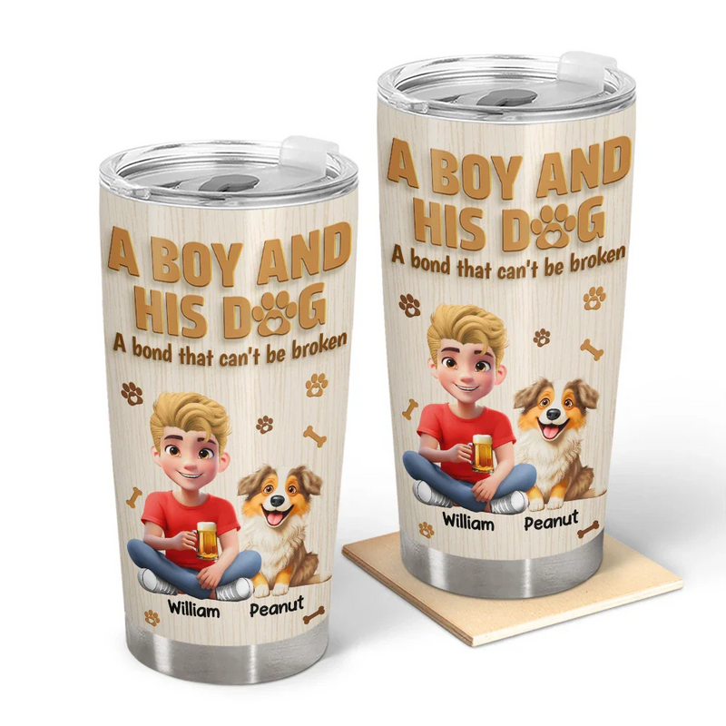 Pet Lovers,Pet Dad,Dog Lovers,Dog Dad,Happy - A Man And His Dog Wooden 3D Effect - Personalized Tumbler