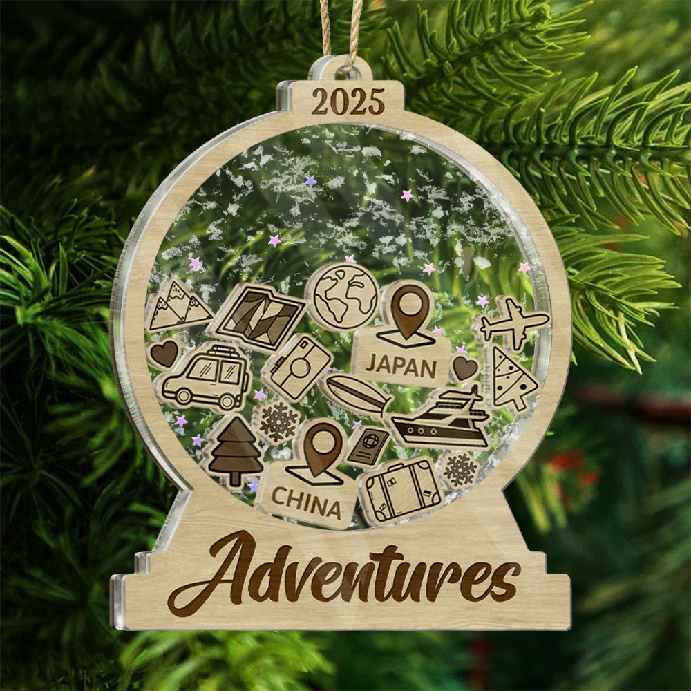 Christmas,Travel,Gift For Yourself,Happy - Travel Goal, Destination Of The Year - Personalized 3-Layered Acrylic Shaker Ornament