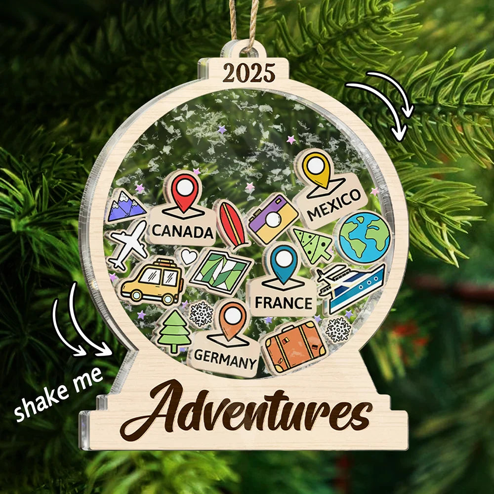 Christmas,Travel,Gift For Yourself,Happy - Travel Goal, Destination Of The Year - Personalized 3-Layered Acrylic Shaker Ornament