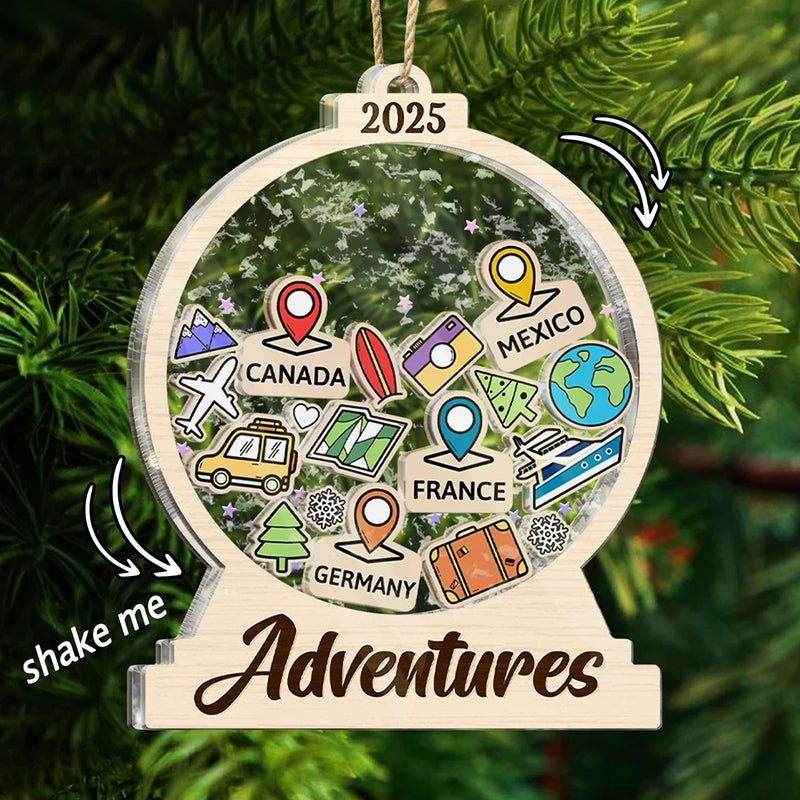 Christmas,Travel,Gift For Yourself,Happy - Travel Goal, Destination Of The Year - Personalized 3-Layered Acrylic Shaker Ornament
