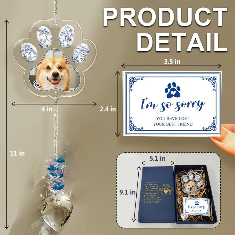 Pet Lovers,Love,Memorial,Custom Photo - Custom Photo Sympathy Pet Memorial Gift Sorry You Have Lost - Personalized Heart Crystal Suncatcher
