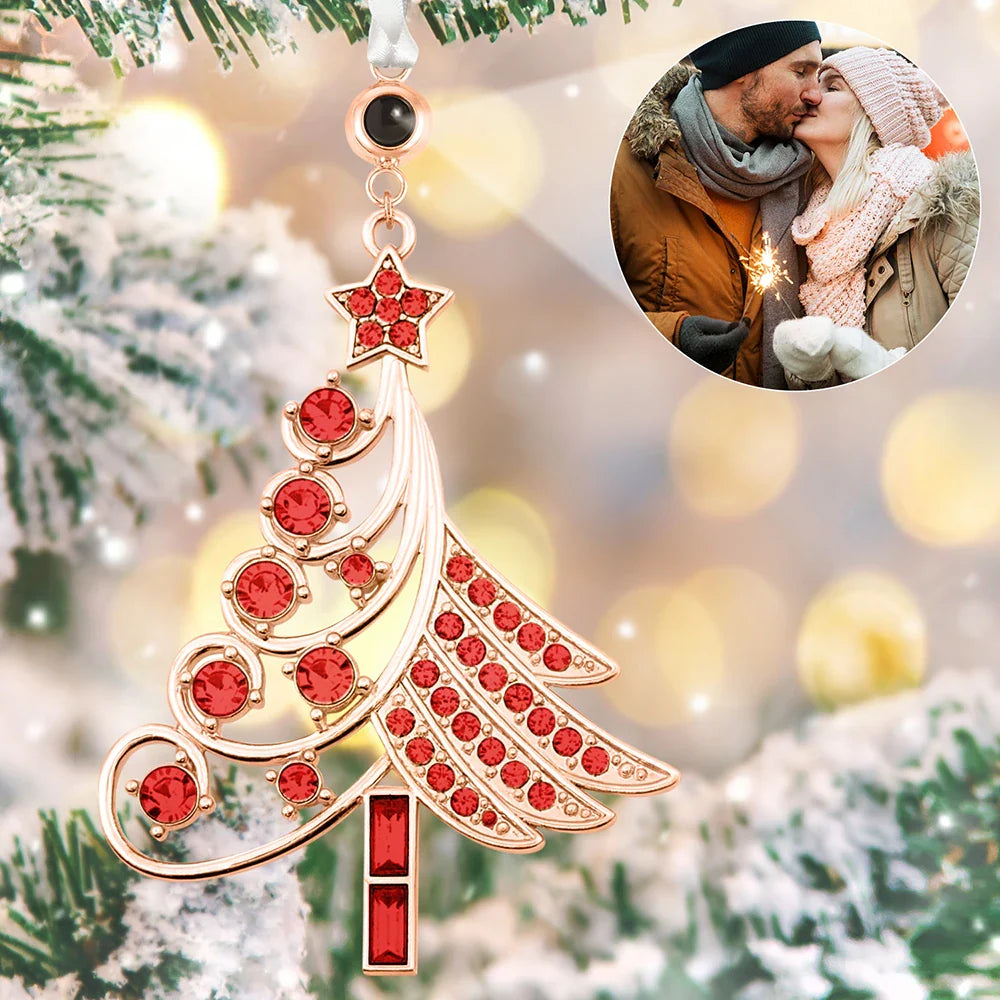 Gift For Couples,Happy,Christmas,Custom Photo - Custom Photo Couple Romantic Love Anniversary - Personalized Photo Projection Ornament