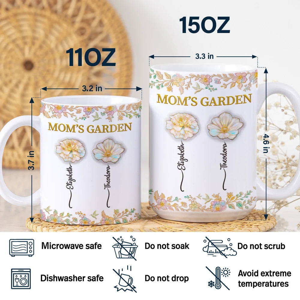 Gift For Grandma,Gift For Wife,Gift For Women,Gift For Mother,Happy - Grandma's Garden Nacre Effect Birth Flower - Personalized White Edge-to-Edge Mug