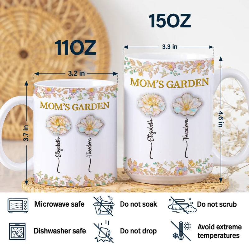 Gift For Grandma,Gift For Wife,Gift For Women,Gift For Mother,Happy - Grandma's Garden Nacre Effect Birth Flower - Personalized White Edge-to-Edge Mug