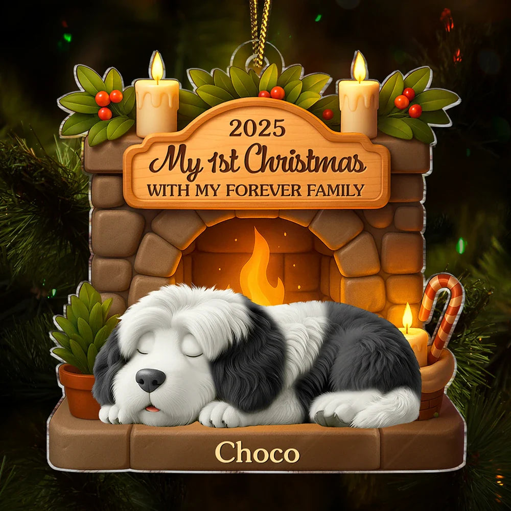 First Christmas With My Forever Family 3D Effect Dog - Personalized Custom Shaped Acrylic Ornament