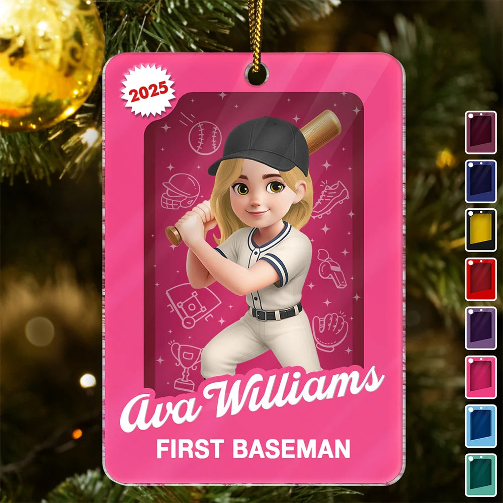 3D Effect Baseball Girl Boy Toy Box - Personalized Custom Shaped Acrylic Ornament