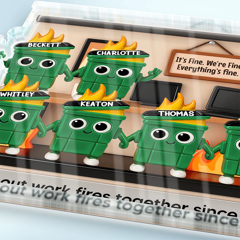 Gifts For Colleagues,Happy - 3D Effect Dumpster Fires Putting Out Work Fires Together - Personalized Custom Shaped Acrylic Plaque