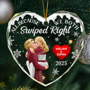 Gift For Couples,Gift For Husband,Gift For Wife,Gift For Boyfriend,Gift For Girlfriend,Christmas,Funny - All Because We Both Swiped Right 3D Kissing Couple - Personalized Glass Ornament