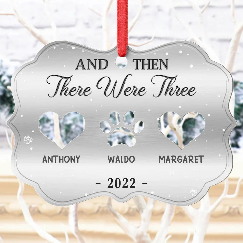 Parents,Pet Couple,Family,Happy,Christmas - And Then There Were Four Couple With Kids Pets - Personalized Metal Ornament