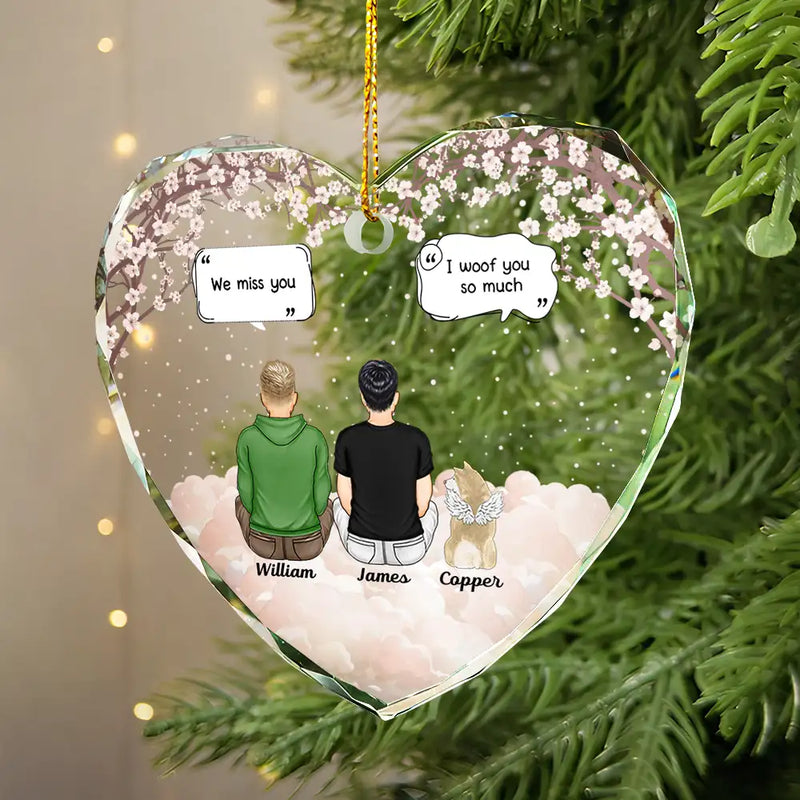 Christmas,Memorial,Pet Lovers,Dog Lovers,Cat Lovers,Sad - Memorial I Miss You I Know - Personalized Heart Shaped Glass Ornament