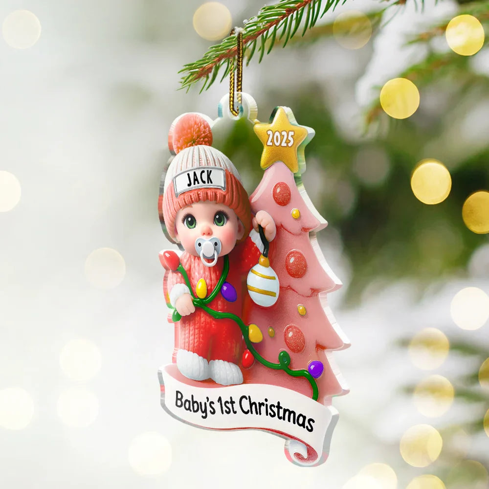 Christmas, New Mom, New baby, New Dad, Family, Happy - Baby First Christmas Keepsakes For Newborn 3D Effect - Personalized Custom Shaped Acrylic Ornament