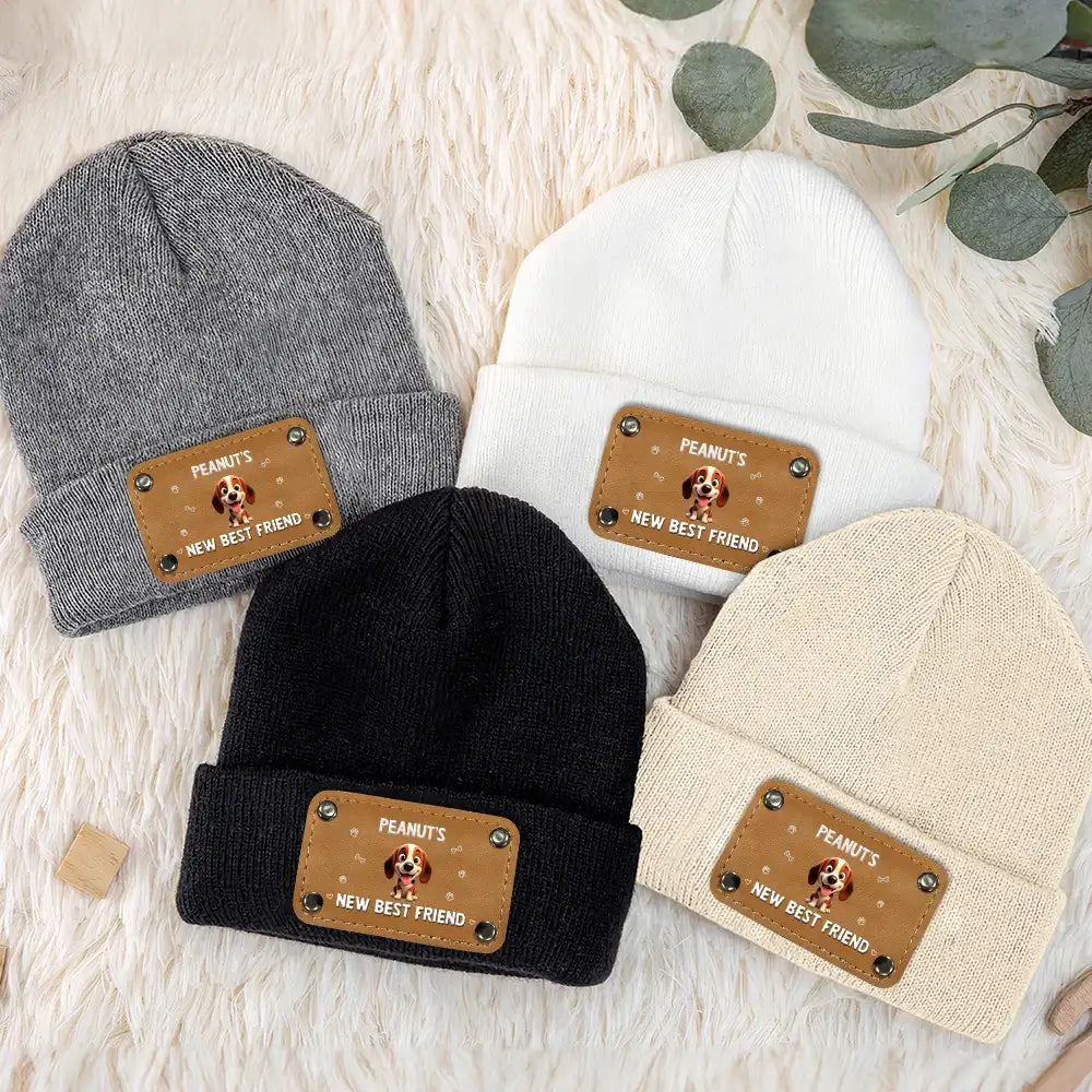 Dog Lovers,Dog Mom,Dog Dad,Dog Couple,Gift For Women,Gift For Men,New baby,Happy - Baby New Best Friend 3D Effect Funny Dog - Personalized Beanie With Leather Patch