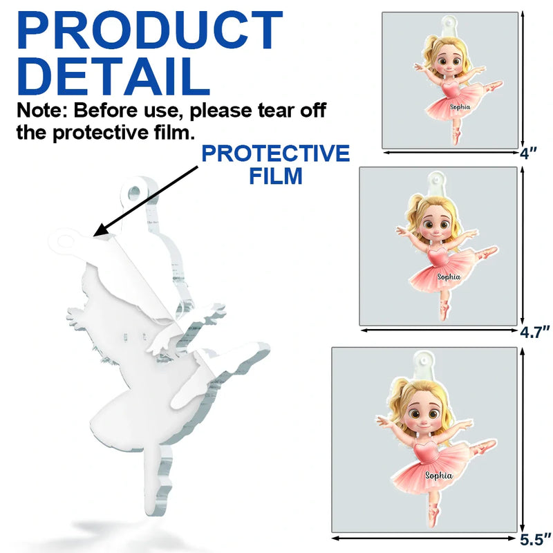 Gift For Kids,Happy,Christmas - Ballerina Cute Girl 3D Effect - Personalized Custom Shaped Acrylic Ornament