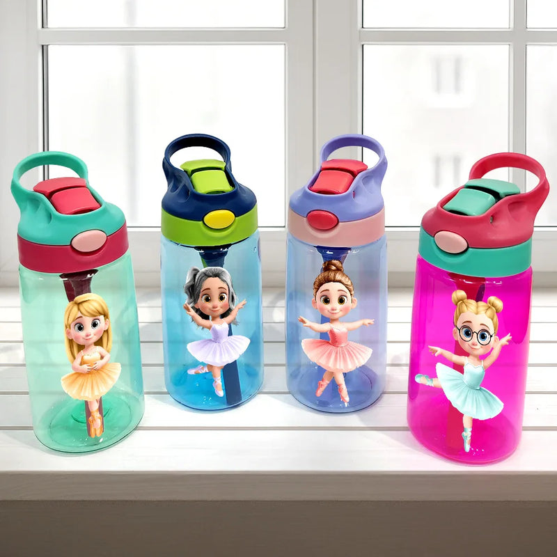 Gift For Kids,Happy - Ballerina Cute Girl 3D Effect - Personalized Kids Water Bottle With Straw