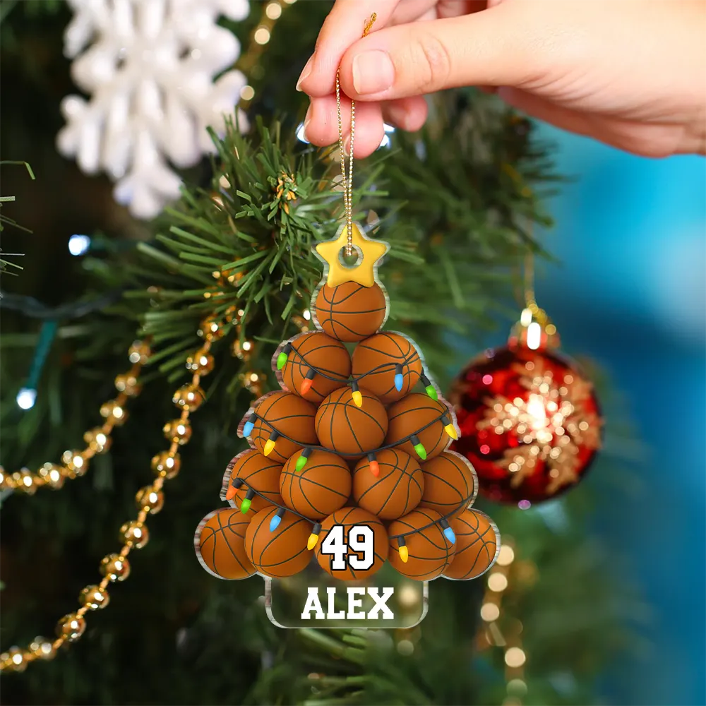 Gift For Yourself, Gift For Women, Gift For Men, Baseball, Basketball, Football, Golf, Happy, Christmas - American Football Christmas Tree - Personalized Custom Shaped Acrylic Ornament