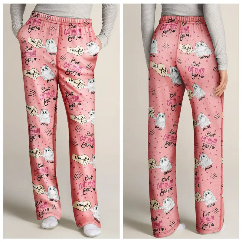 Cat Mom,Cat Lovers,Funny,Happy - Best Cat Mom Mum Ever - Personalized Pajama Pants
