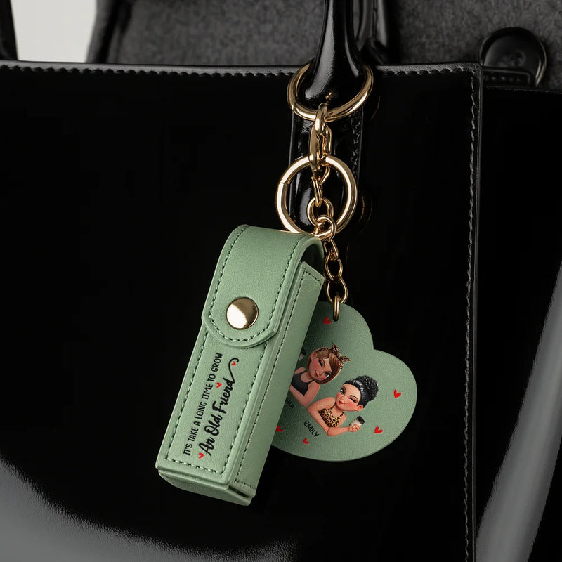 Gift For Bestie, Old Best friends - Besties Forever - Personalized Leather Lipstick Case Keychain With Mirror