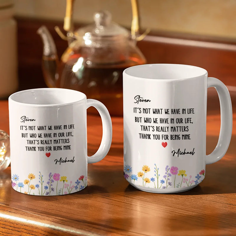 Gift For Bestie,Old Best friends - Besties Friendship Thank You For Being In Mine - Personalized White Edge-to-Edge Mug