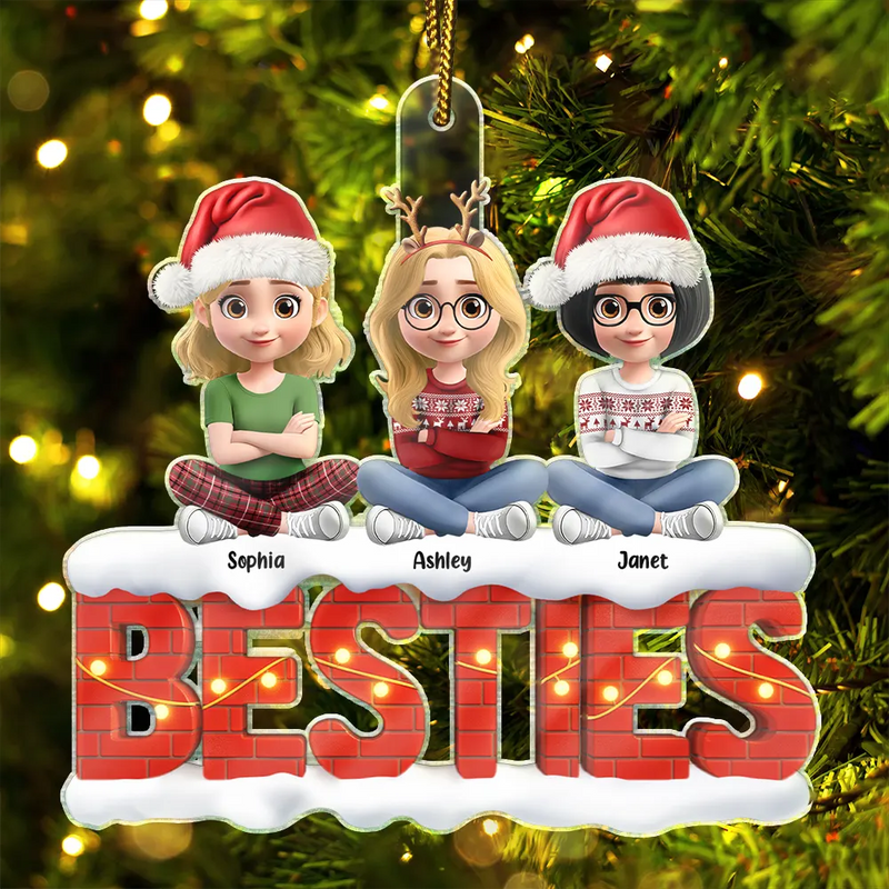 Gift For Bestie,Gift For Sisters,Gift For Women,Gift For Men,Christmas,Happy,Gift For Brothers,Gift For Sibling,Cousin - Besties Sisters Cross Arm 3D Effect - Personalized Custom Shaped Acrylic Ornament