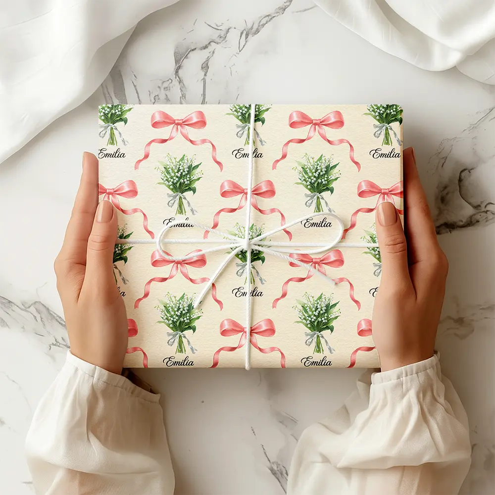 Gift For Women,Happy - Birth Flower Bouquet Custom Name - Personalized Wrapping Paper