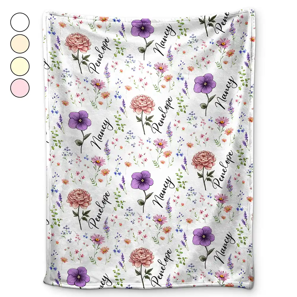 Gift For Bestie, Happy - Birth Flower Custom Name Bestie - Personalized Fleece Blanket, Sherpa Blanket