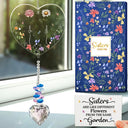 Gift For Sisters,Gift For Bestie,Old Best friends,Gift For Sibling,Love - Birth Flower Sisters Besties From The Same Garden - Personalized Heart Crystal Suncatcher