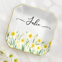 Gift For Yourself, Happy, Gift For Women - Birth Month Flower Watercolor Blooming In Love - Personalized Lace Square Jewelry Dish