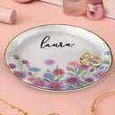 Gift For Yourself,Gift For Women,Happy,Gift For Men,Top Market - Birth Month Flower Watercolor Blooming In Love - Personalized Round Ring Dish